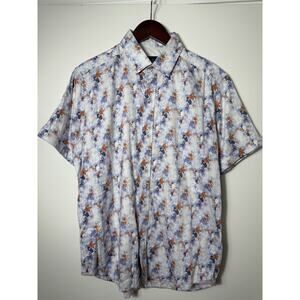 Robert Graham Shirt Mens Blue White Floral Button Up Short Sleeved Tailored Fit